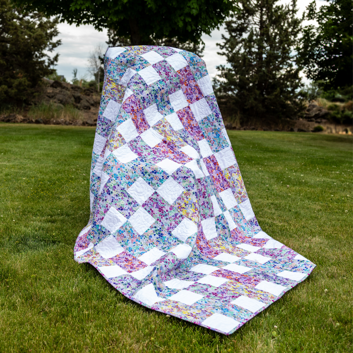 Ready-to-Sew Floral Patchwork Quilt Kit  (64" x 72") - Includes Fabric, Binding & Backing