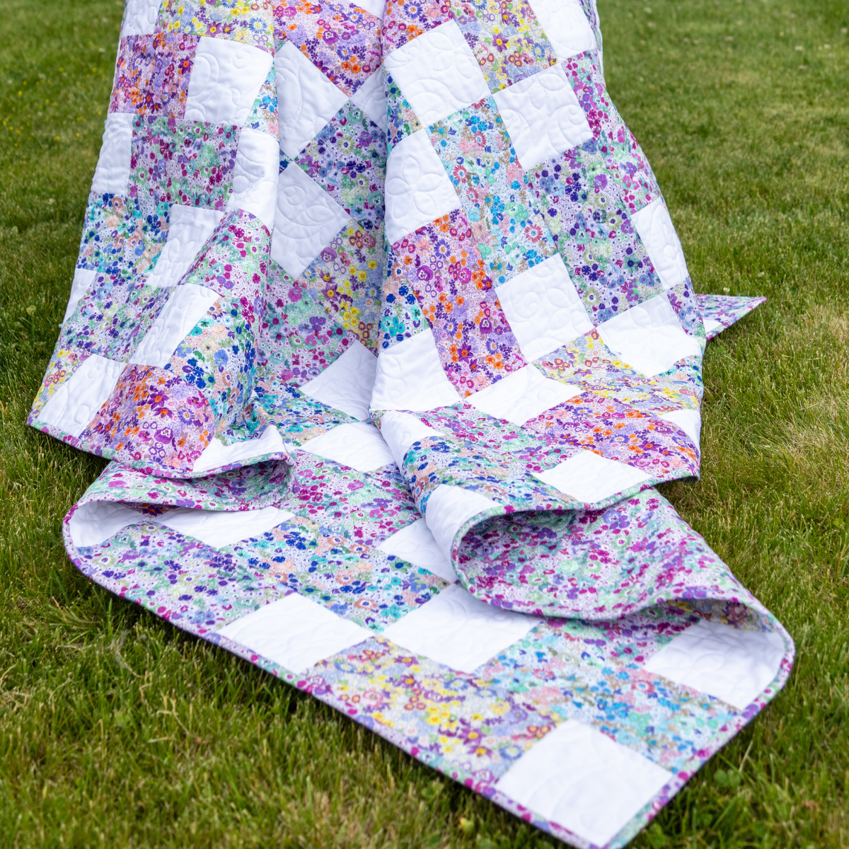 Ready-to-Sew Floral Patchwork Quilt Kit  (64" x 72") - Includes Fabric, Binding & Backing