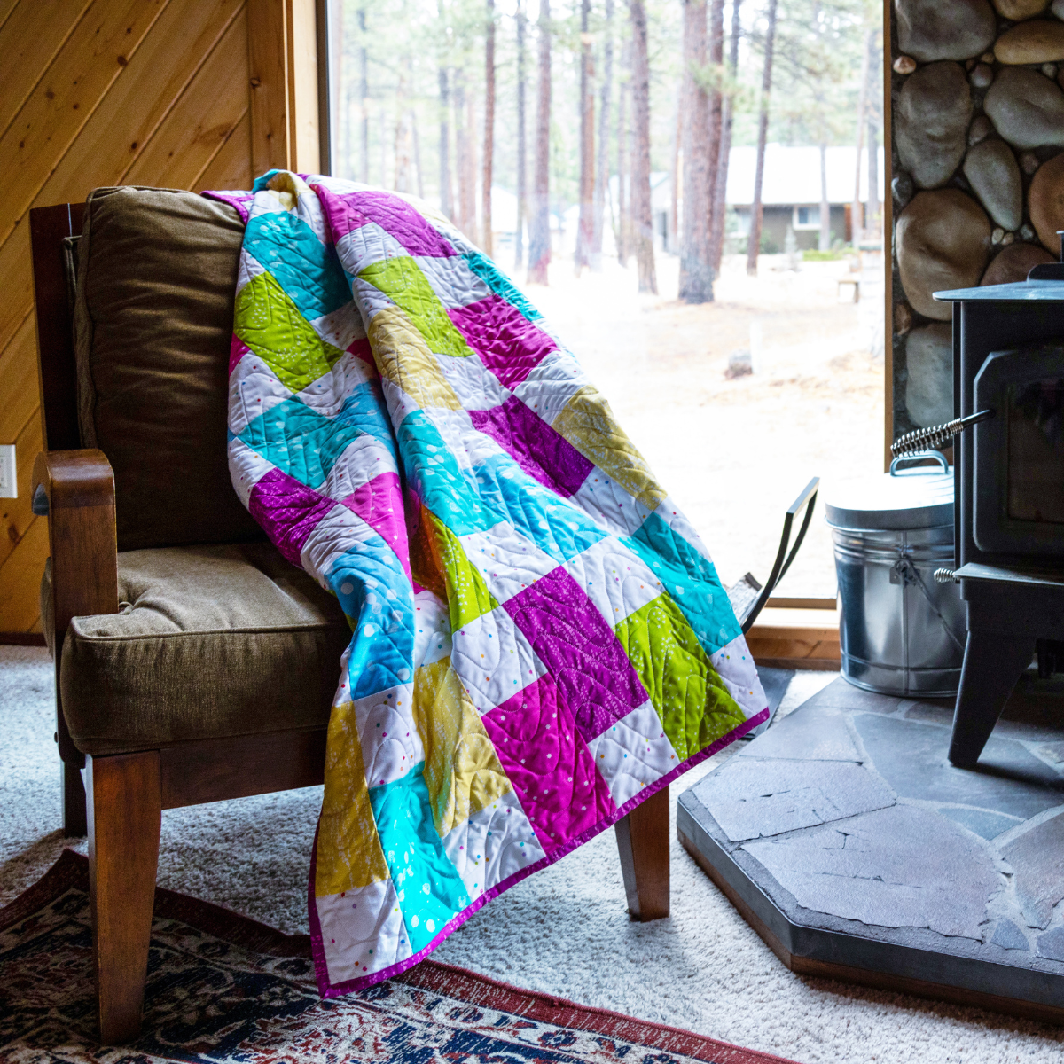 Modern Patchwork Quilt Kit - Pre-Cut with Complete Backing & Binding - 64x72'' Finished Size - Beginner-Friendly