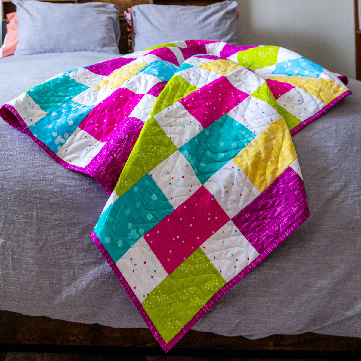 Modern Patchwork Quilt Kit - Pre-Cut with Complete Backing & Binding - 64x72'' Finished Size - Beginner-Friendly