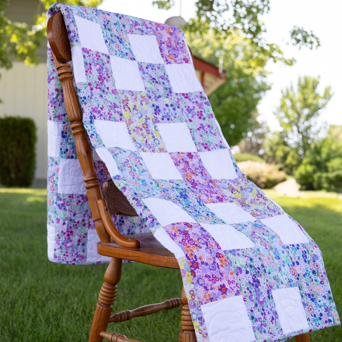 Ready-to-Sew Floral Patchwork Quilt Kit  (64" x 72") - Includes Fabric, Binding & Backing