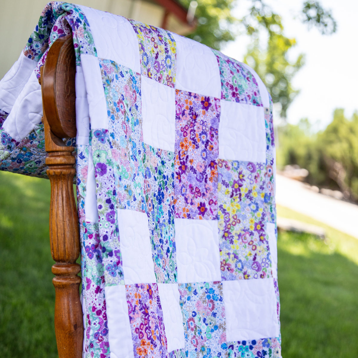 Ready-to-Sew Floral Patchwork Quilt Kit  (64" x 72") - Includes Fabric, Binding & Backing