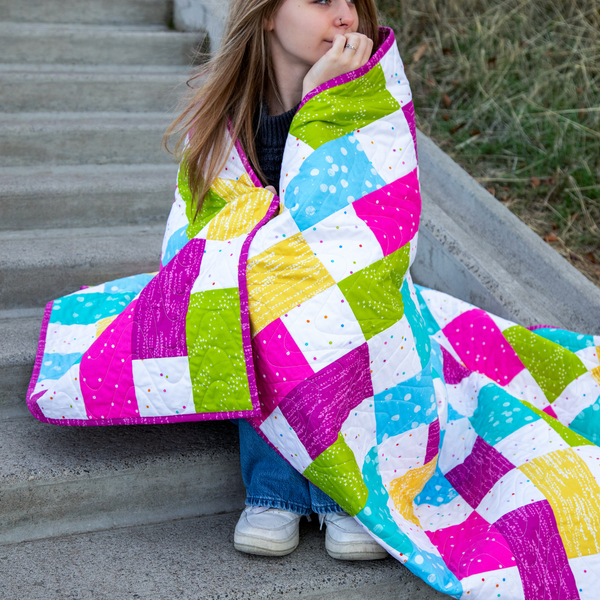 Modern Patchwork Quilt Kit - Pre-Cut with Complete Backing & Binding - 64x72'' Finished Size - Beginner-Friendly