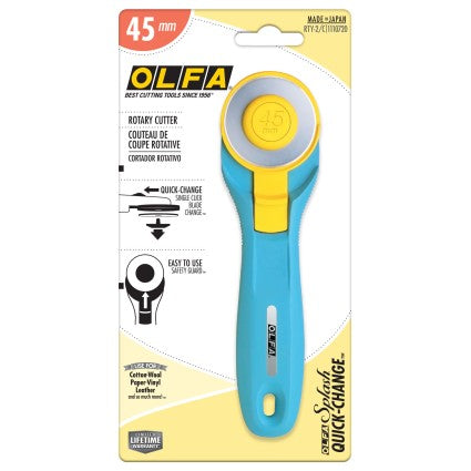 45mm Titanium Coated Rotary Cutter Blades - 10 Blades Pack + OLFA Rotary Cutter