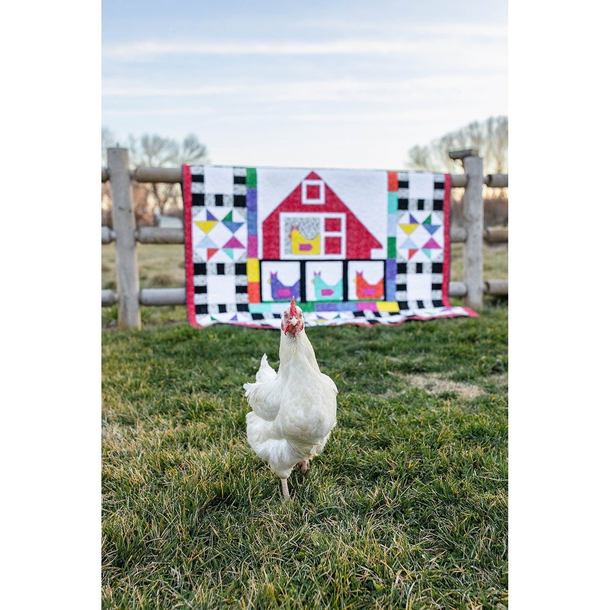 The Hen House Pre-Cut Ready-To-Sew Quilt Kit Fabric Pattern, Backing and Binding Included ALL PRE CUT 74 X 74
