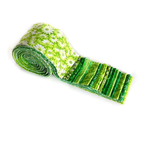 Strip Roll: Mixed Greens 2.5 inch pre-cut 100% cotton fabric quilting strips - 18 strips Beautiful Shades of Green