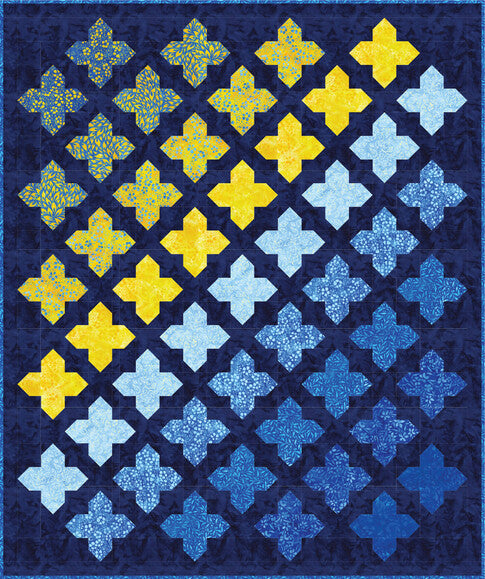 Color Cascade Quilt Pattern - Stunning Blue Gradient Four-Patch Design ...