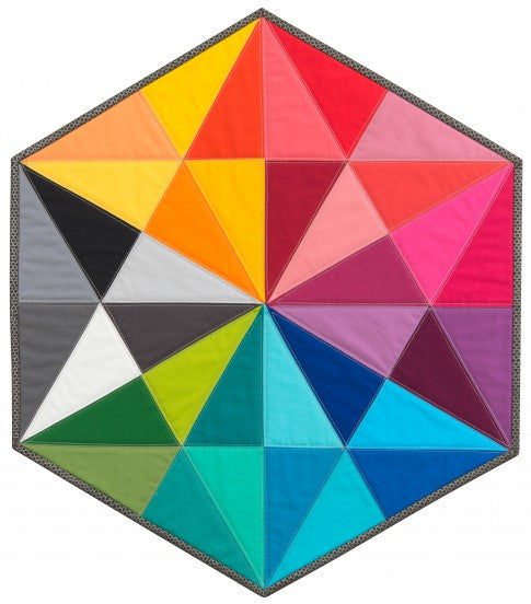 Prismatic Medallions quilt in bright solid colours