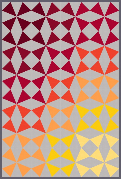 A soft ombre gradient quilt shifting from light to deep, finished at 66 by 98 inches