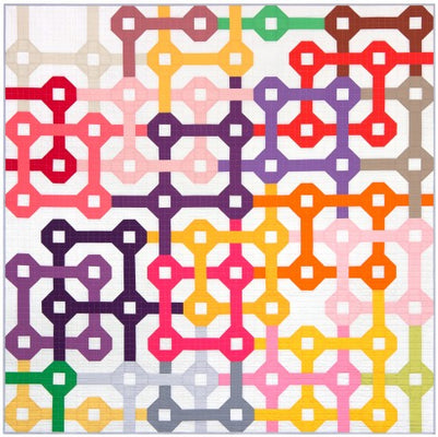 Tangled quilt made from solid cottons in warm and cool tones, 72 by 72 inches