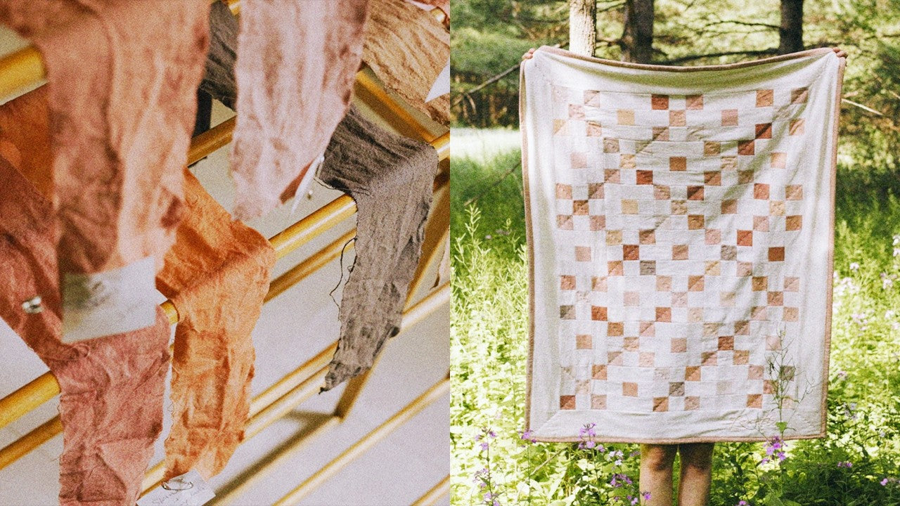 Heirloom baby quilt made with avocado dyed fabric