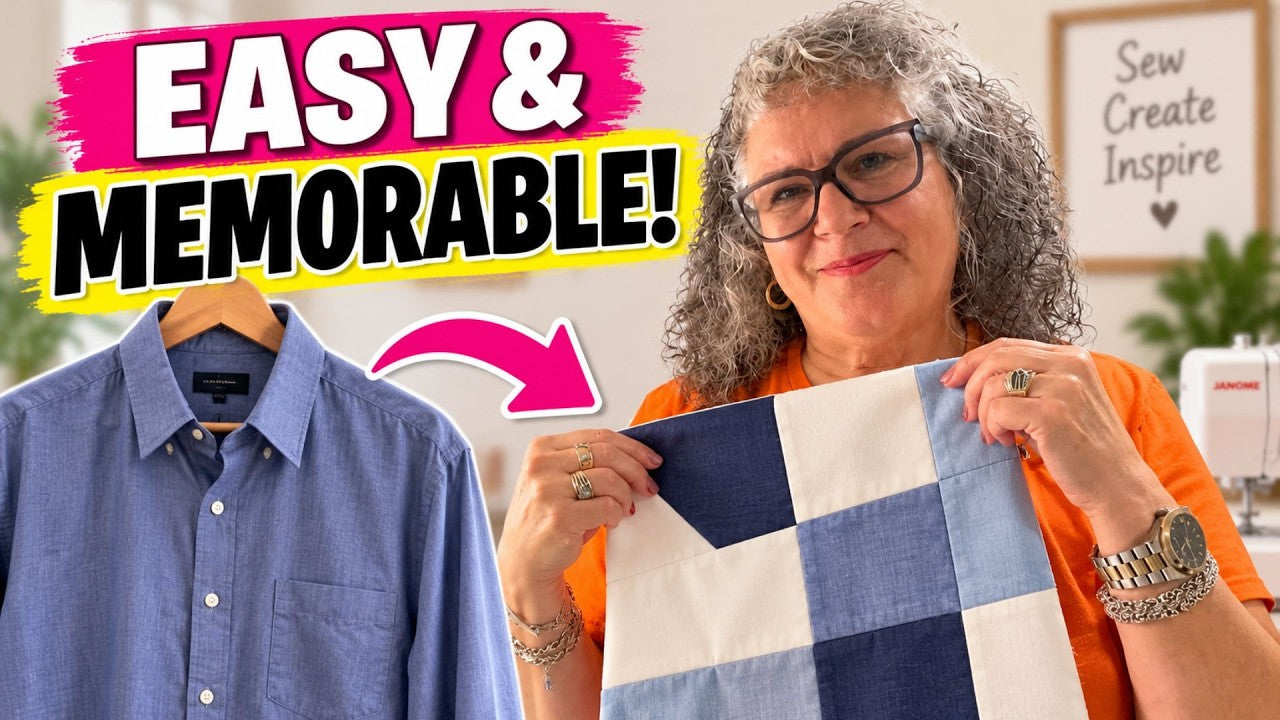 Lightweight interfacing fused to a flat area of a knit garment before the quilt pieces are cut from it