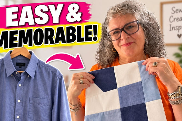 Lightweight interfacing fused to a flat area of a knit garment before the quilt pieces are cut from it