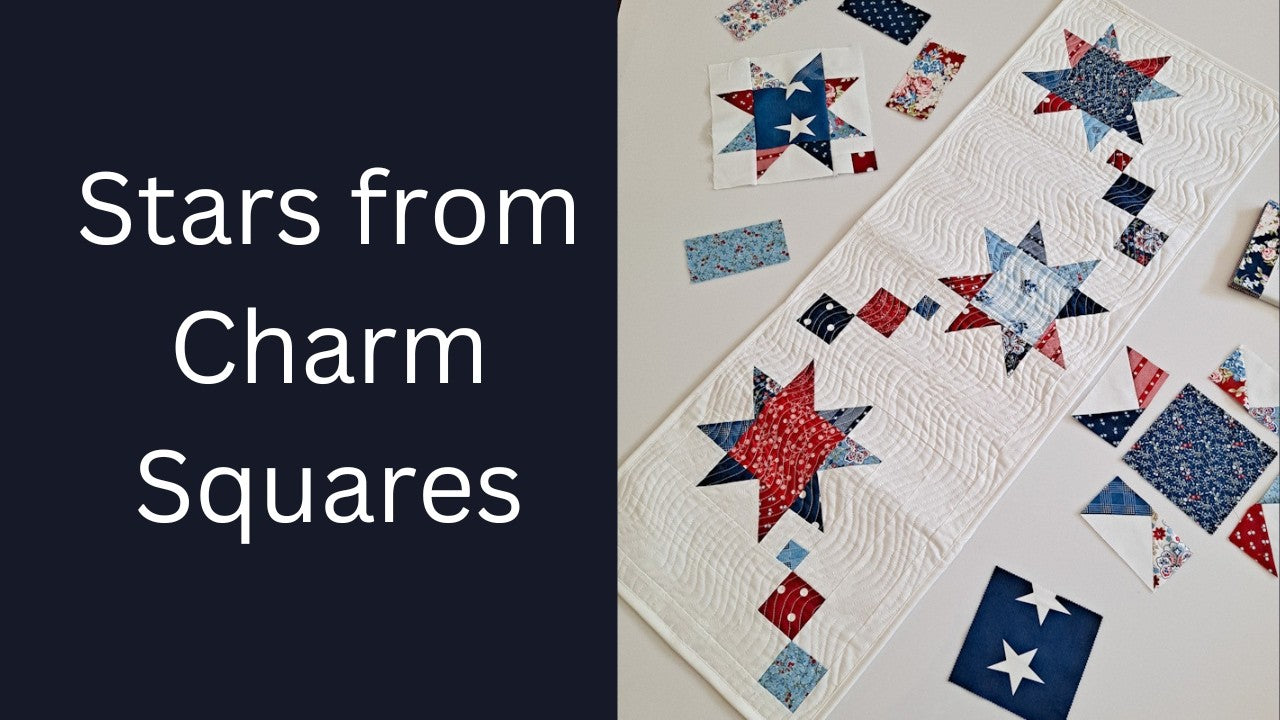 How to make patchwork stars from charm squares, video by Aunt Em's Quilts