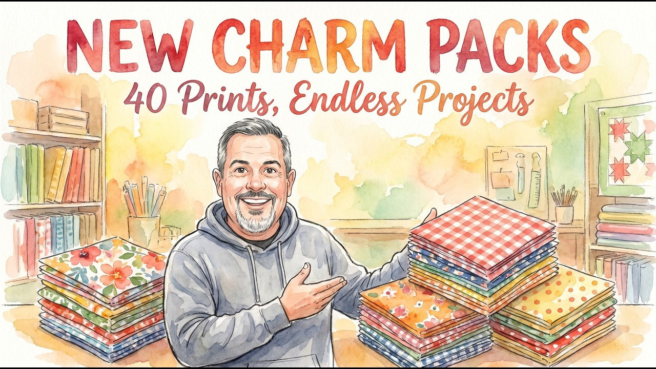 The Fabric Hut studio tour, new charm packs, patriotic quilt kits and quilting tools