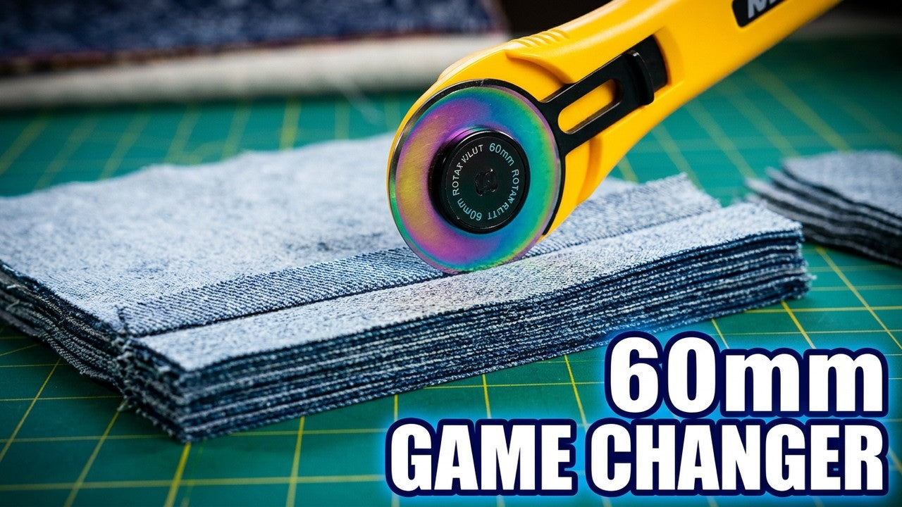Testing a sharp versus dull rotary cutter blade on denim