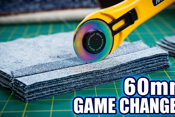 Testing a sharp versus dull rotary cutter blade on denim