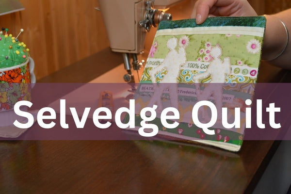 A small selvedge hiker sign mini quilt made as a memory keepsake