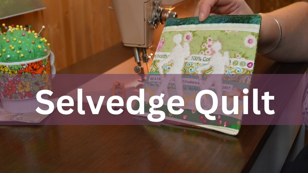 A small selvedge hiker sign mini quilt made as a memory keepsake