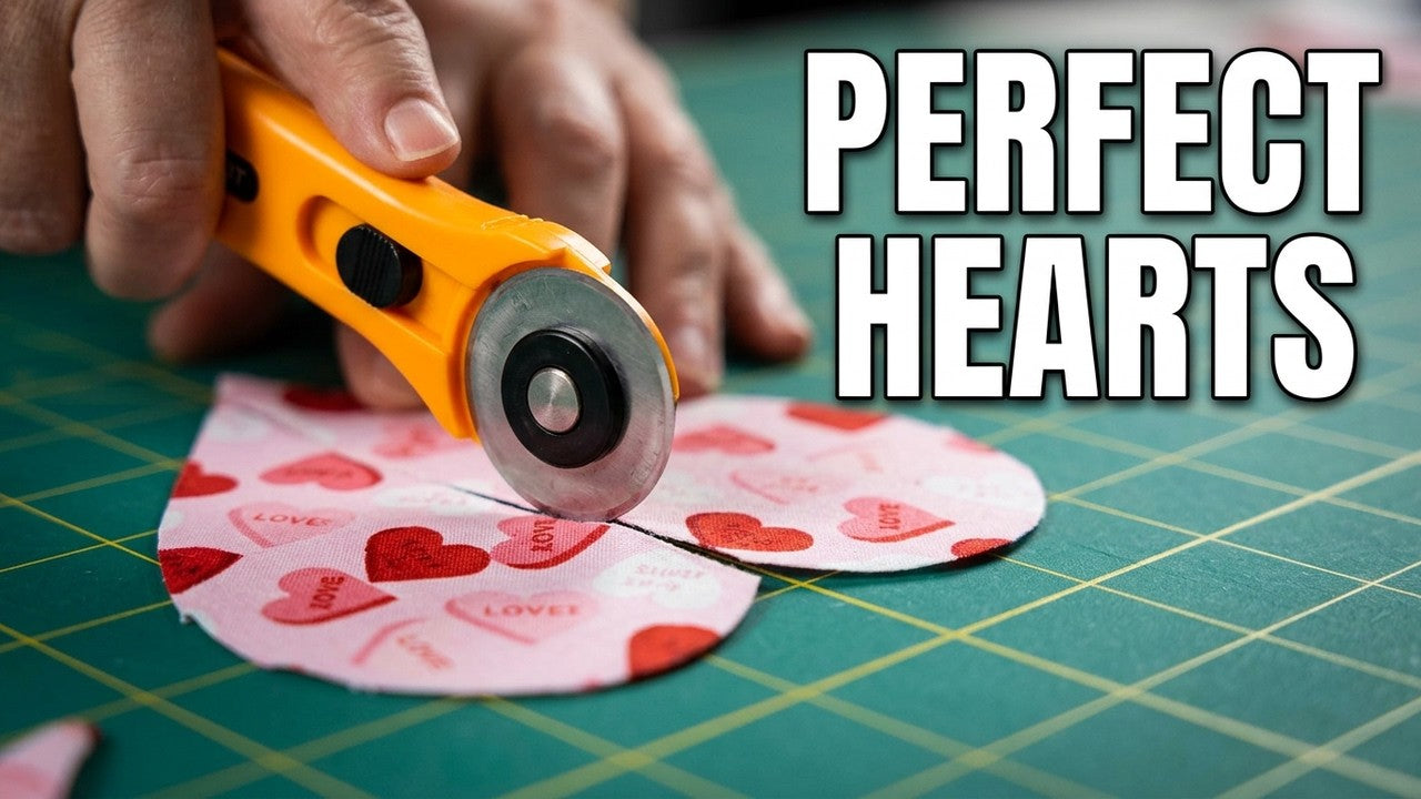 Cutting perfect heart shapes from patterned fabric using a template and rotary cutter