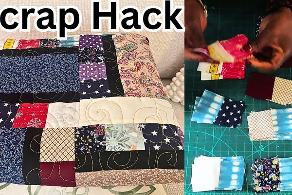 A woven basket-weave look quilt made from leftover fabric pieces