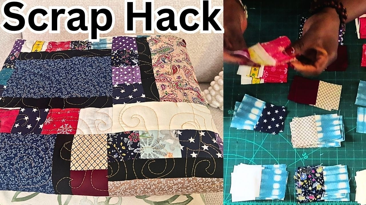 A woven basket-weave look quilt made from leftover fabric pieces