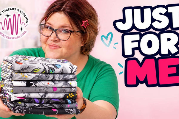 Christen of I See Stars Quilting recording an episode of her podcast about making a quilt for yourself