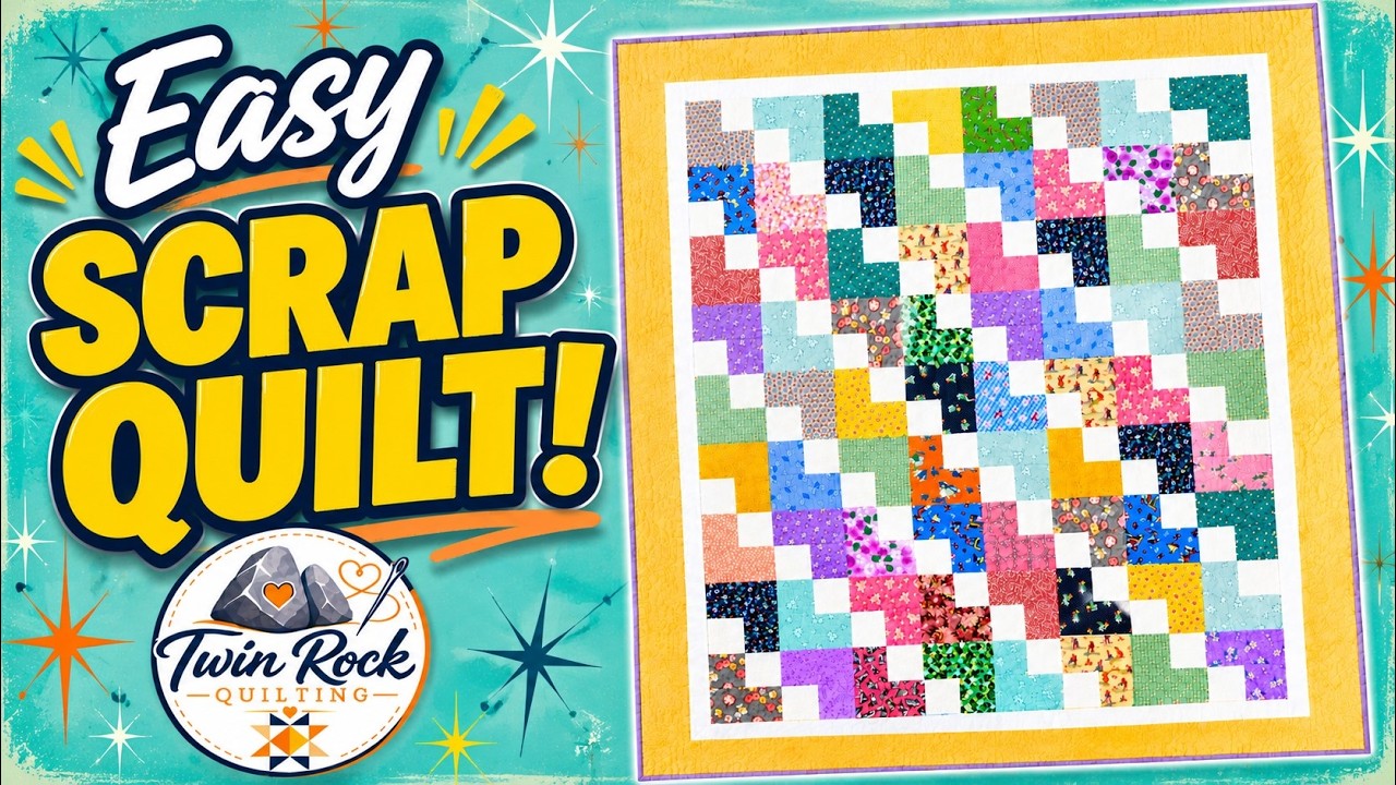 An easy beginner quilt made from leftover fabric pieces