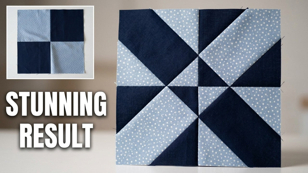 4 diagonal cuts, 4 pieces moved, a stunning quilt transformation, video by Cozy Sewing Nook