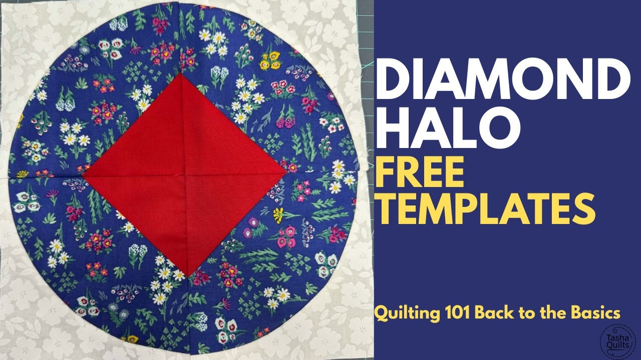 Diamond Halo quilt block tutorial, curved piecing made easy, video by Tasha Quilts