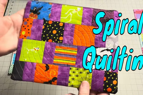 Spiral quilting on a handmade zipper pouch