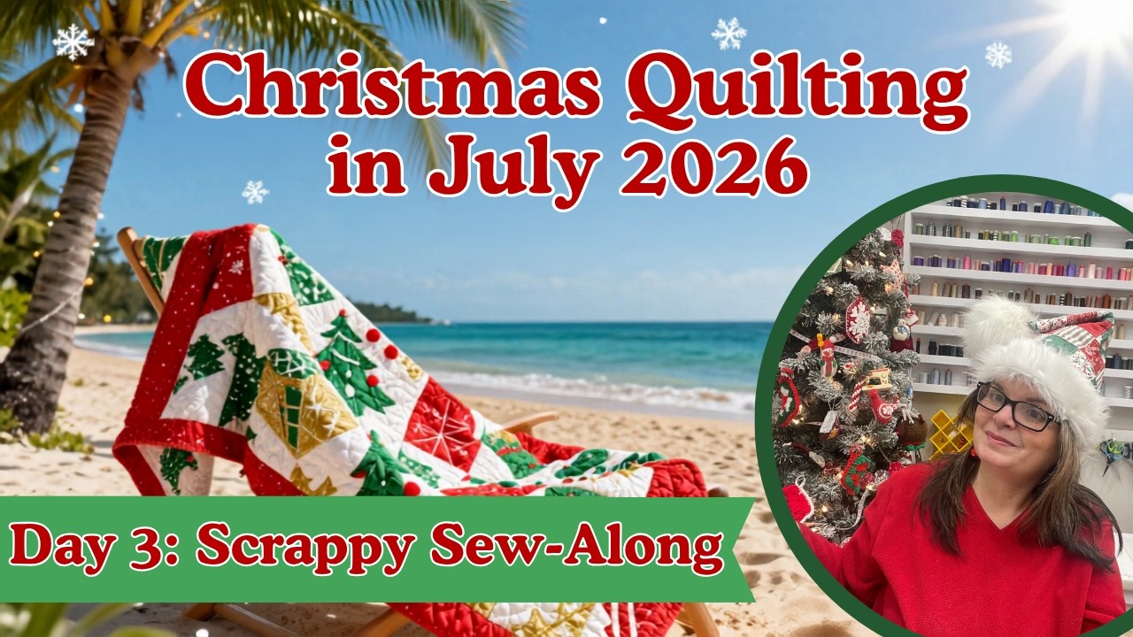 Sewing the potato chip quilt block from small pieces of fabric in a Christmas in July sew along