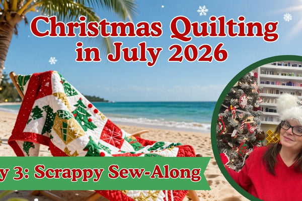 Sewing the potato chip quilt block from small pieces of fabric in a Christmas in July sew along