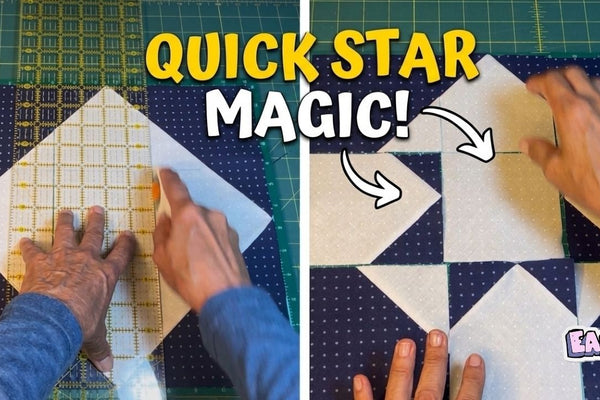 Quick star quilt block sewn from 10 inch layer cake squares