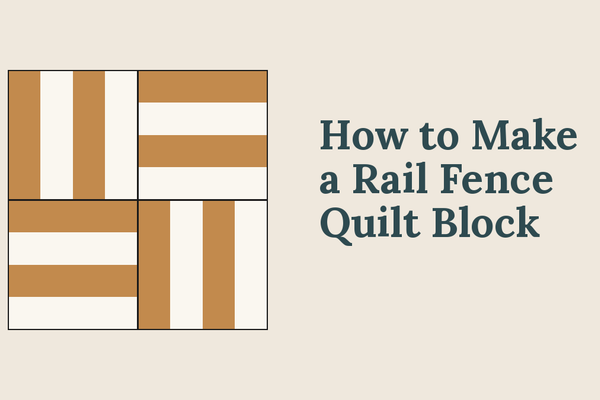 Rail fence quilt blocks in cream and rust set as a basket weave, with the title How to Make a Rail Fence Quilt Block