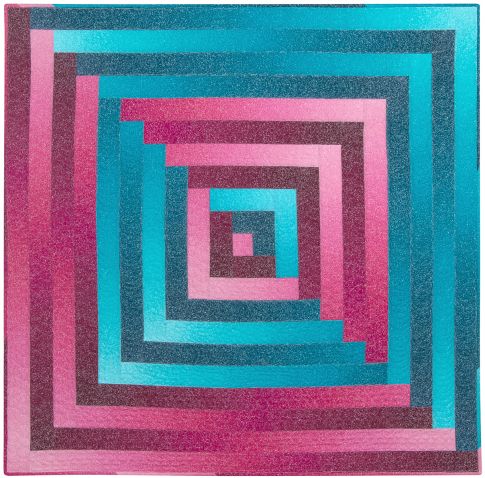 A spiral strip quilt wound outward from a single centre square, finished at 42.5 inches square