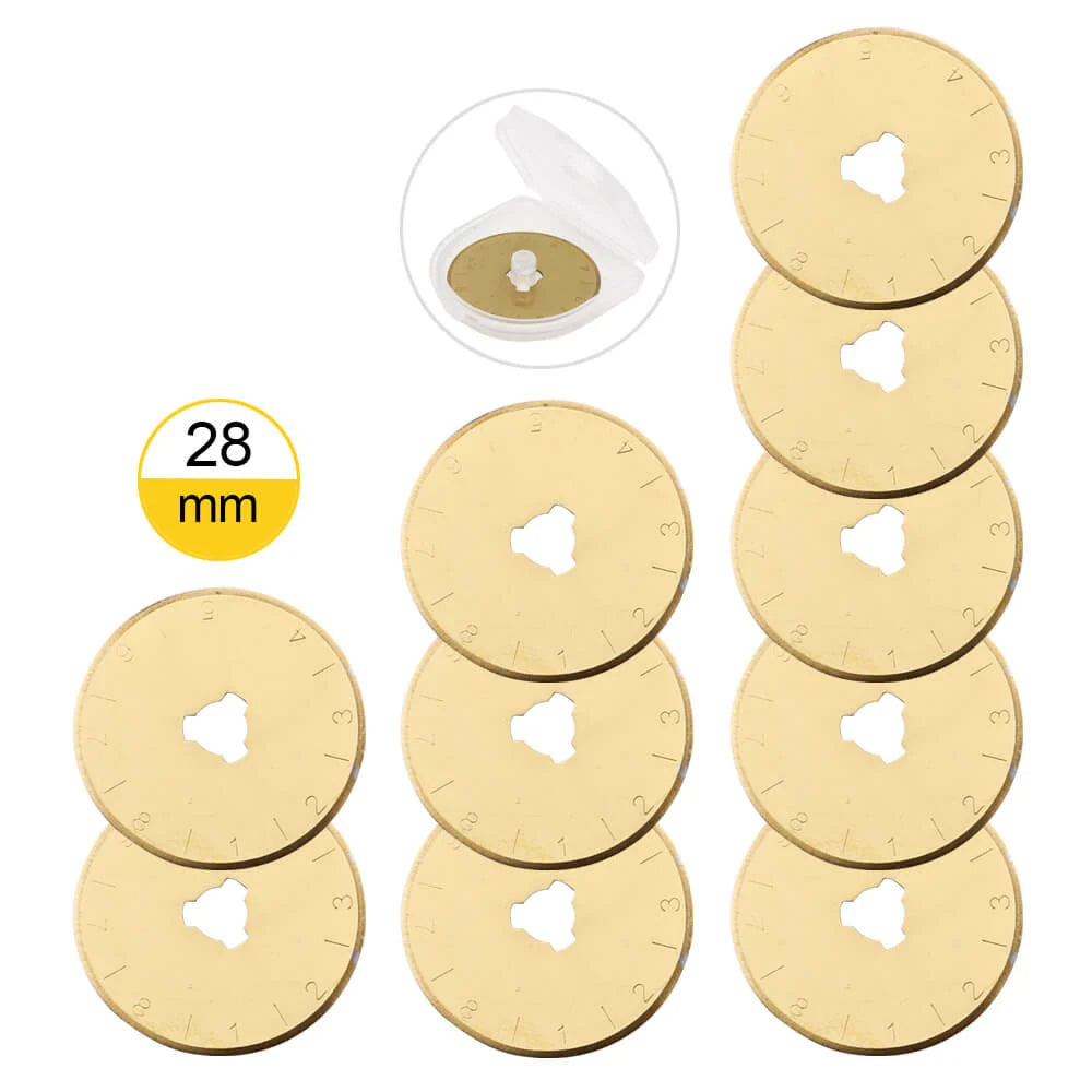 Titanium Coated Rotary Cutter Blades Bundle, 30 Blades, 10 x 28mm + 10 x 45mm + 10 x 60mm