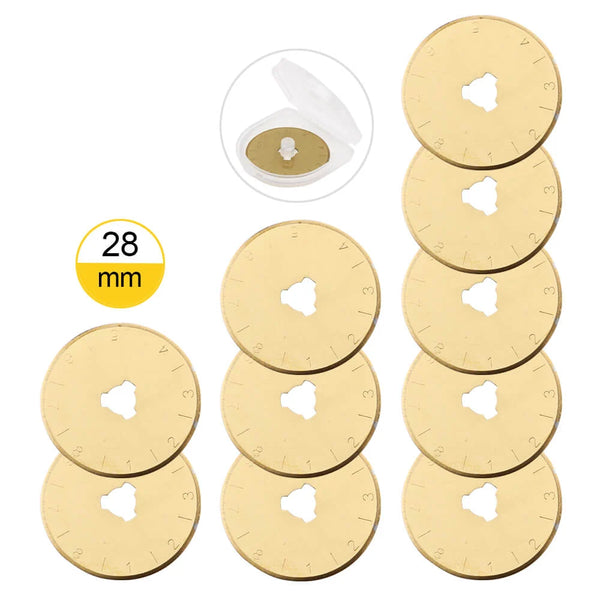 Titanium Coated Rotary Cutter Blades Bundle, 30 Blades, 10 x 28mm + 10 x 45mm + 10 x 60mm