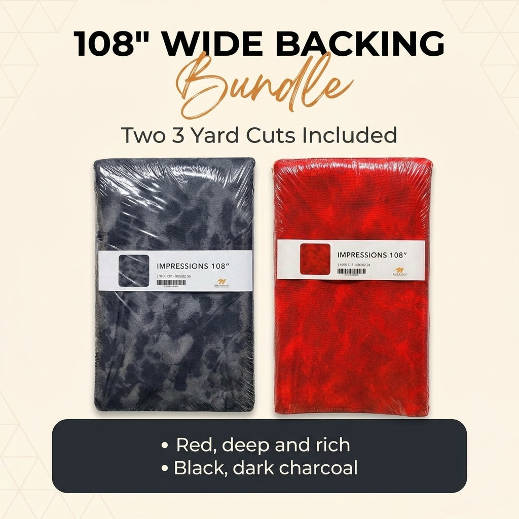 108'' Wide Quilt Backing Fabric Bundle - Two 3 Yard Cuts, 2 Colors Black and Red - Northcott Impressions