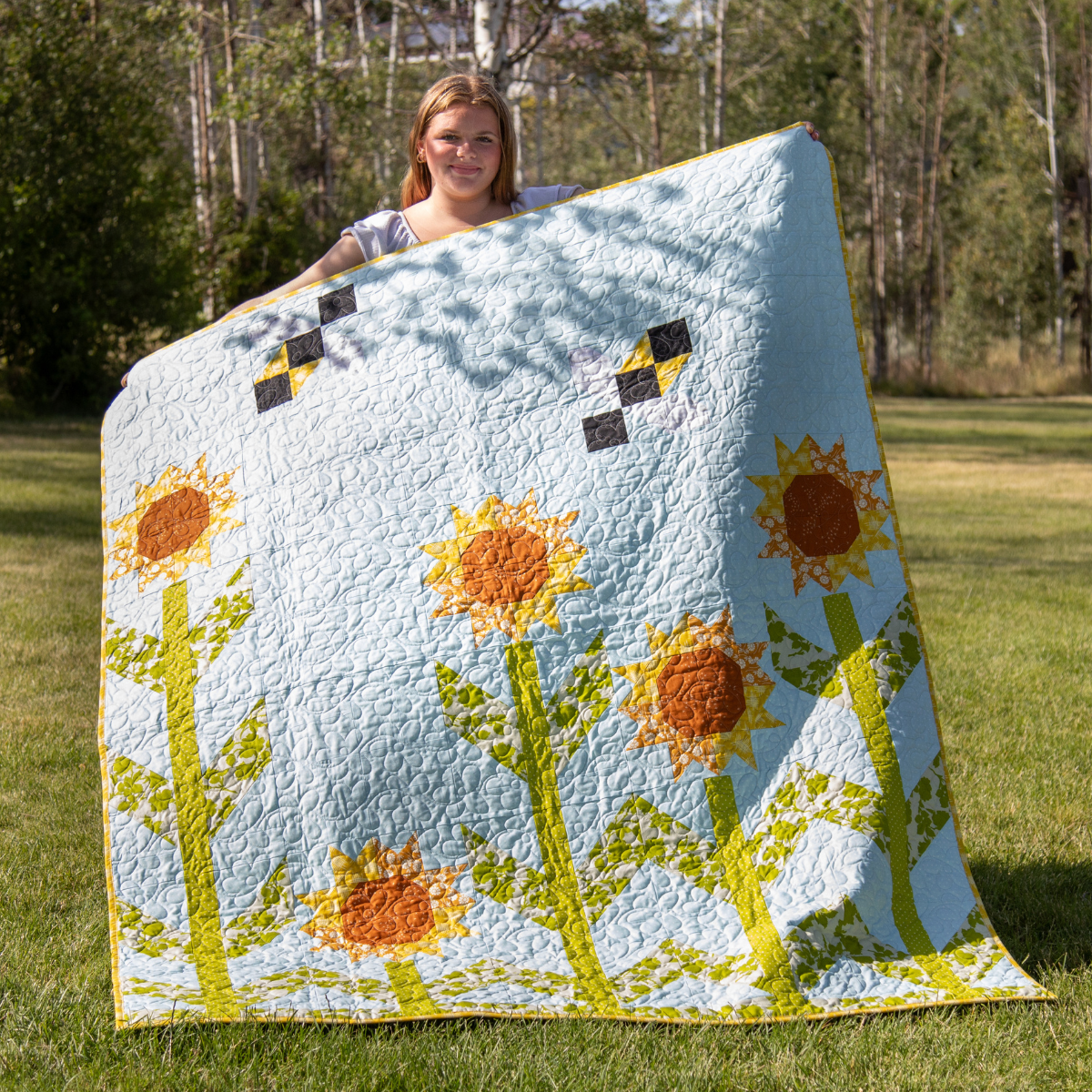 Sunshine and Pollen Quilting Kit - Pre-Cut with Complete Backing & Binding - 60x72 inches Finished Size - Experienced Beginner