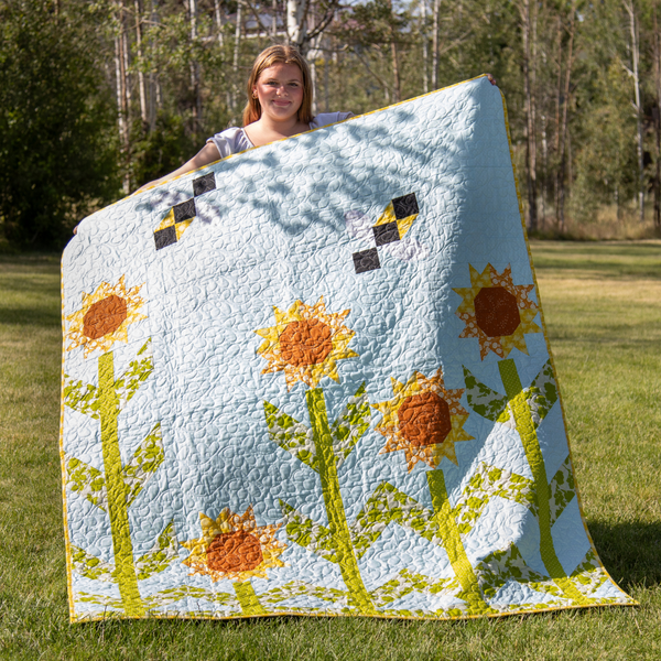 Sunshine and Pollen Quilting Kit - Pre-Cut with Complete Backing & Binding - 60x72 inches Finished Size - Experienced Beginner