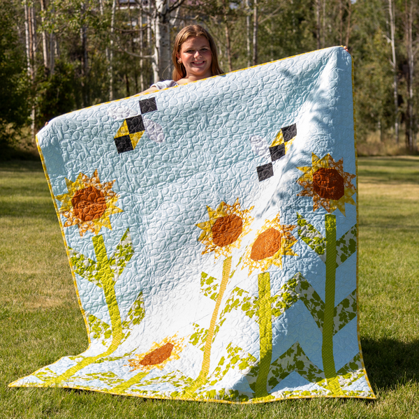 Sunshine and Pollen Quilting Kit - Pre-Cut with Complete Backing & Binding - 60x72 inches Finished Size - Experienced Beginner
