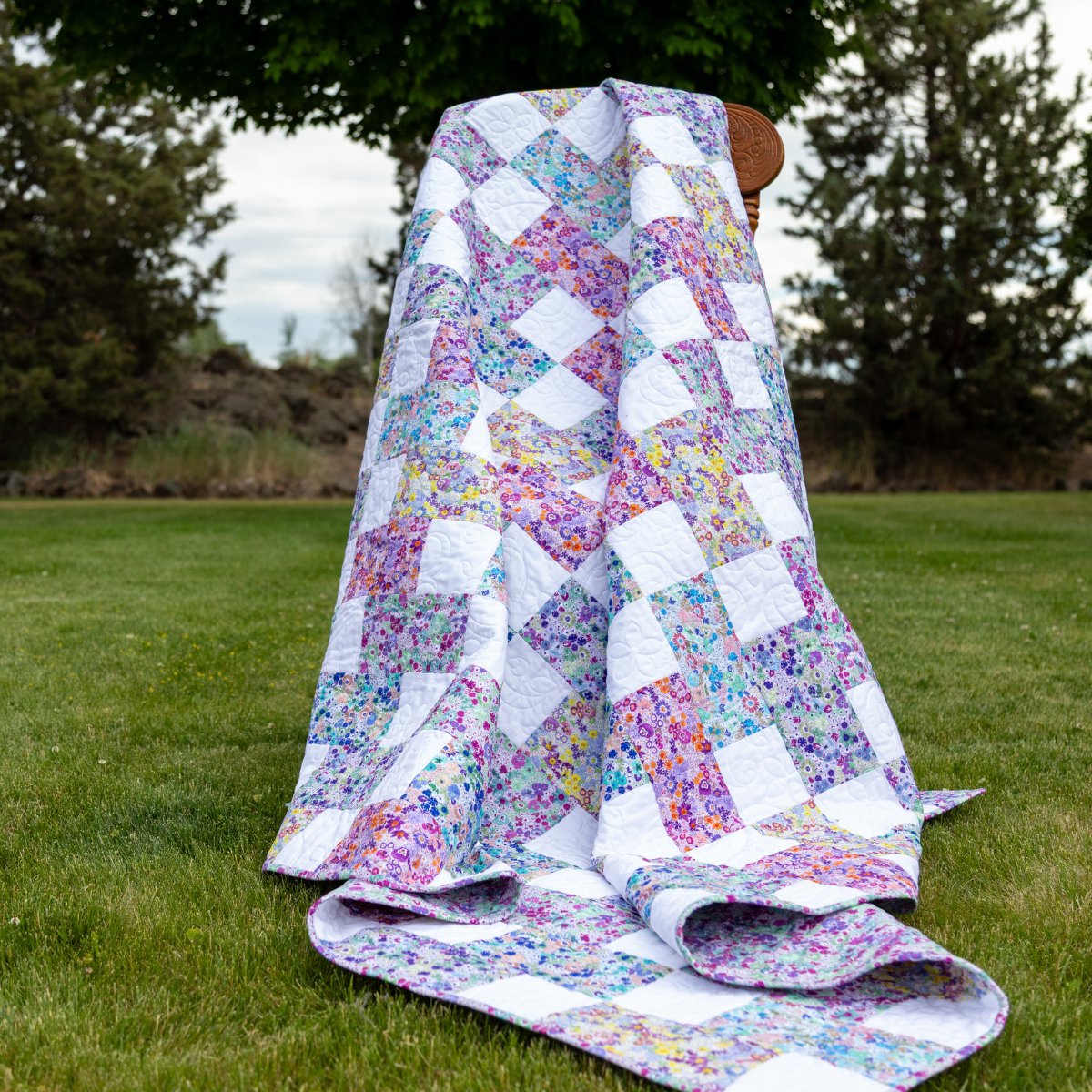 Floral Patchwork Quilting Kit - Pre-Cut with Complete Backing & Binding - Beginner - 64x72 inches Finished - The Fabric Hut