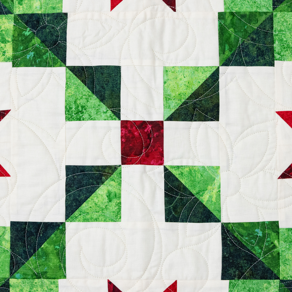 Peppermint Poinsettias Quilting Kit - Pre-Cut with Complete Backing & Binding - Experienced Beginner - Throw and Queen