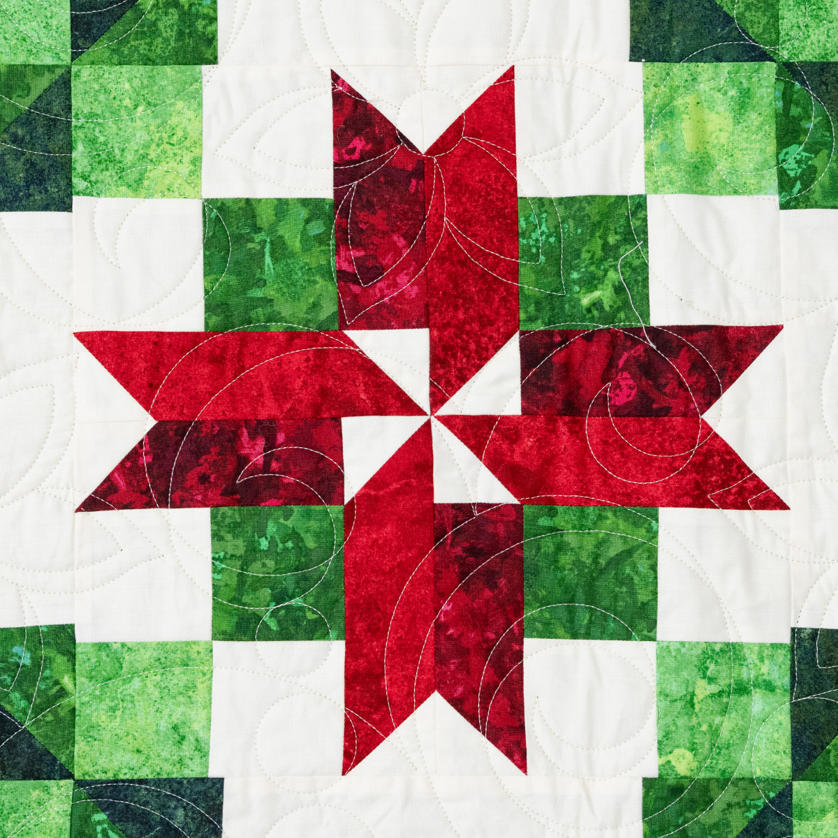 Peppermint Poinsettias Quilting Kit - Pre-Cut with Complete Backing & Binding - Experienced Beginner - Throw and Queen