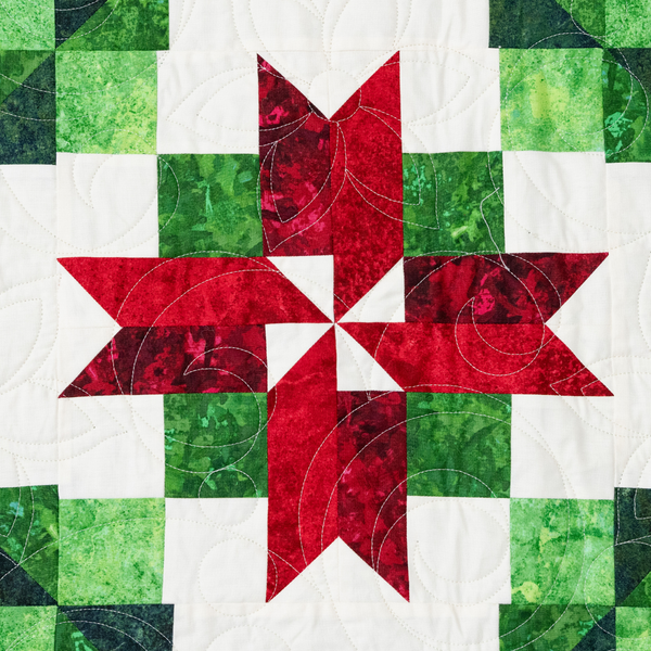 Peppermint Poinsettias Quilting Kit - Pre-Cut with Complete Backing & Binding - Experienced Beginner - Throw and Queen