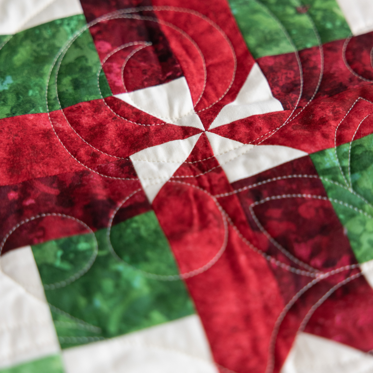 Peppermint Poinsettias Quilting Kit - Pre-Cut with Complete Backing & Binding - Experienced Beginner - Throw and Queen