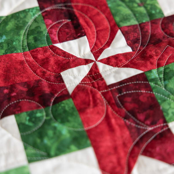 Peppermint Poinsettias Quilting Kit - Pre-Cut with Complete Backing & Binding - Experienced Beginner - Throw and Queen