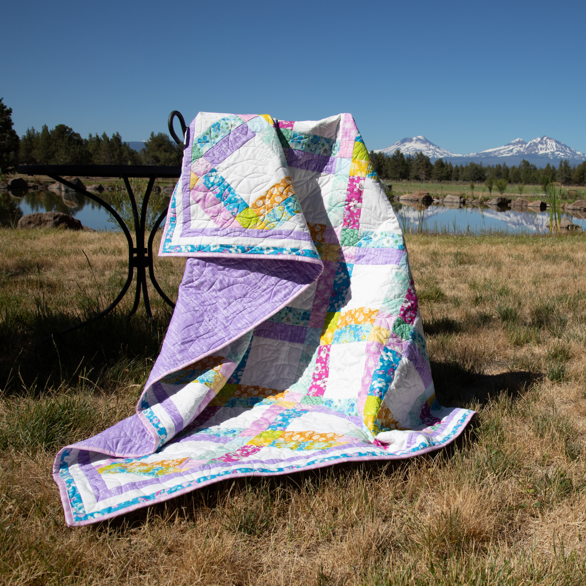 First Bloom Quilting Kit - Pre-Cut with Complete Backing & Binding - Experienced Beginner - 63x77 inches Finished Size