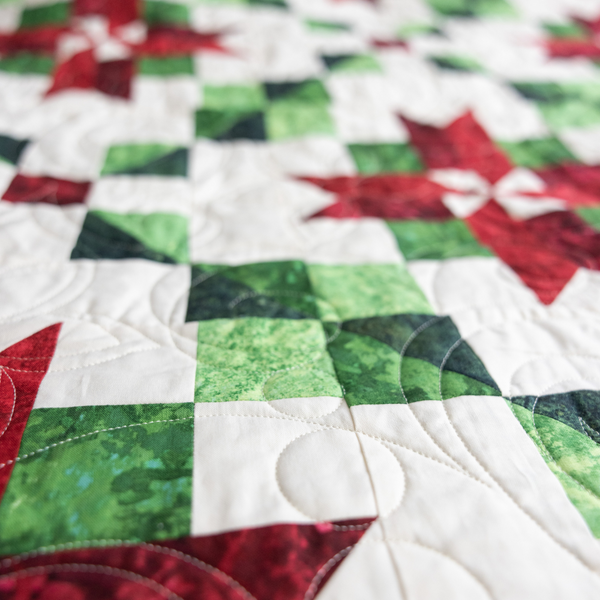 Peppermint Poinsettias Quilting Kit - Pre-Cut with Complete Backing & Binding - Experienced Beginner - Throw and Queen